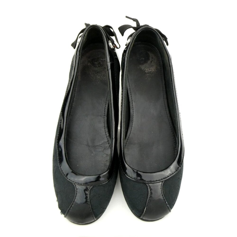 Coach Black Canvas & Patent Leather Ballet Flats Womens Size 6.5‎